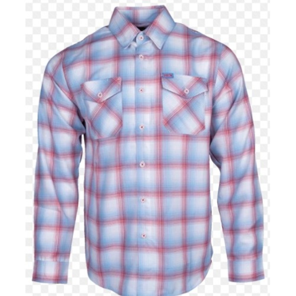 NEW Dixxon Windy City Flannel Red White Blue Plaid Button Down Shirt Medium